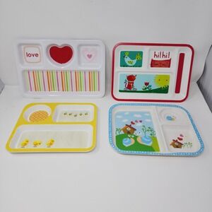 Melamine Ware Divided Trays Set 4 Kids Multicolor Bird Chicks Love Heart Plates